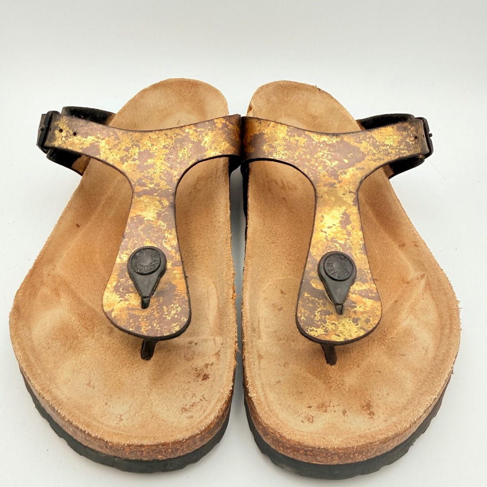 Birkenstock Gizeh Metallic Copper Bronze Distressed Thong Sandals Womens L9